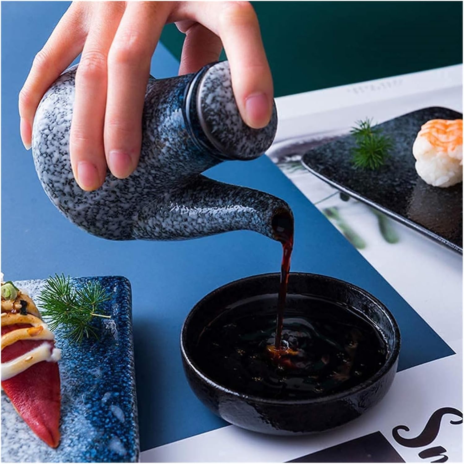 Oil and Vinegar Dispenser Oil Vinegar Dispenser Ceramic Oil & Vinegar Pots Japanese Style Small Oil Bottle for Kitchen Cooking