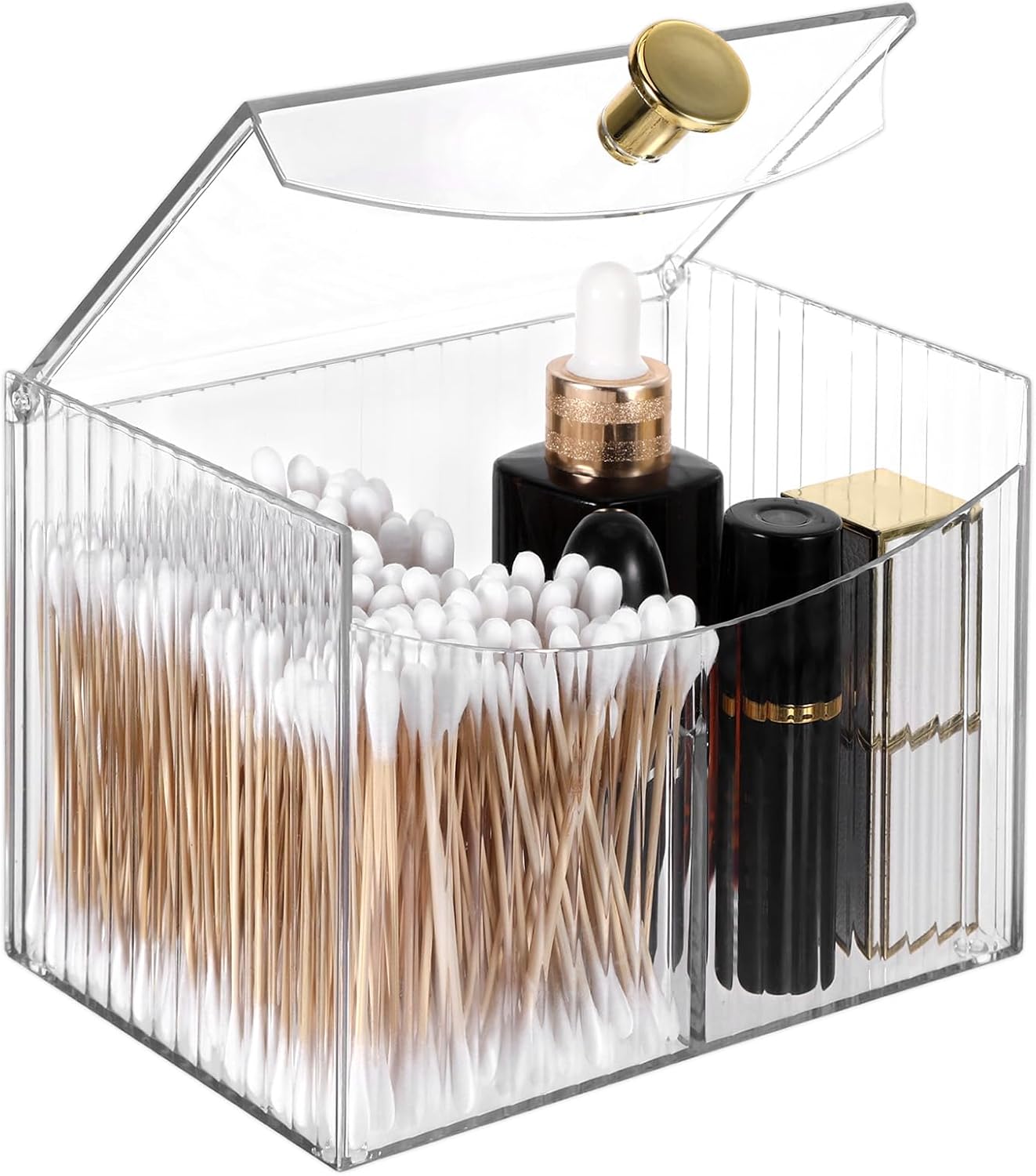 2-Grid Qtip Holder Dispenser,Transparent Cotton Swab Ball Holder with Lid