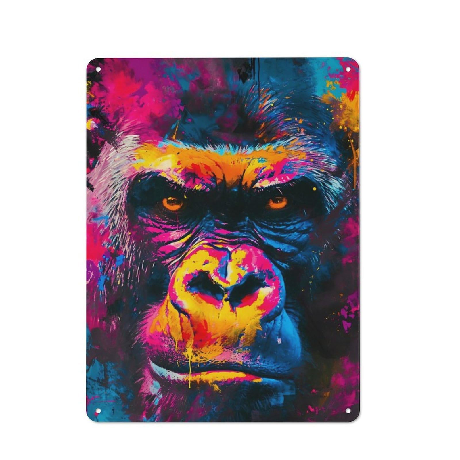 Junmoney Paintful Gorilla Rustic Tin Wall Plaque 40X30cm For Guest Room Or Hallway, For Garage, Workshop And Man Cave Decoration