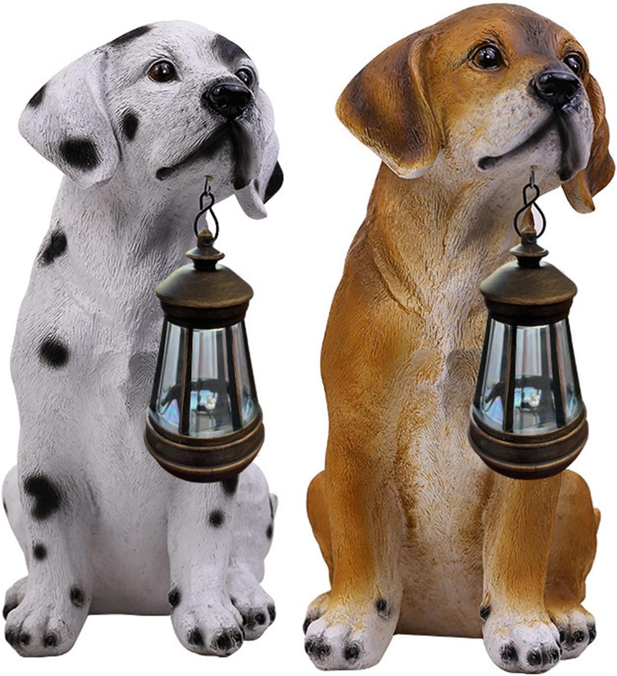 Solar Garden Statue Dog Figurine Decor with Lantern, Resin Pet Figurine Light, Outdoor Decoration Dog Sculptures for Outside Patio Lawn Balcony Yard Ornament(C)