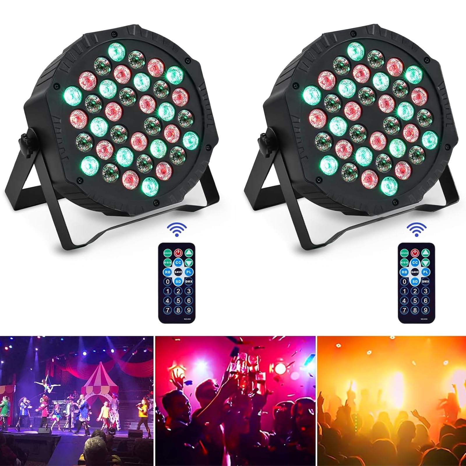 Discolicht Partylicht RGB, 2Pack Bhnenlicht Partylicht mit Fernbedienung, 36 LED Par Strahler für Bar Stage DJ Party Show