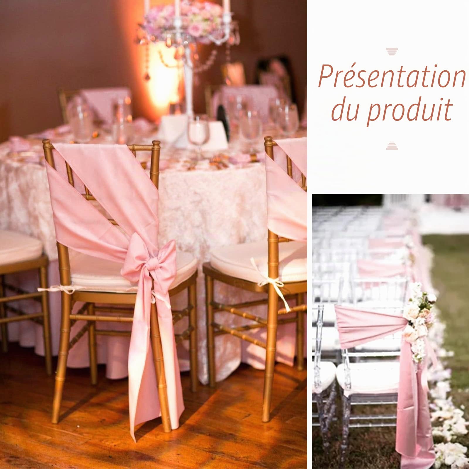 Teruntrue 50 Pièces Écharpes de Chaise en Satin Or Rose Chaise Décorative Arc Conçu Couverture de Chaise Écharpes de Chaise pour Réception de Mariage Hôtel Maison Décoration de Cuisine (Or Rose)