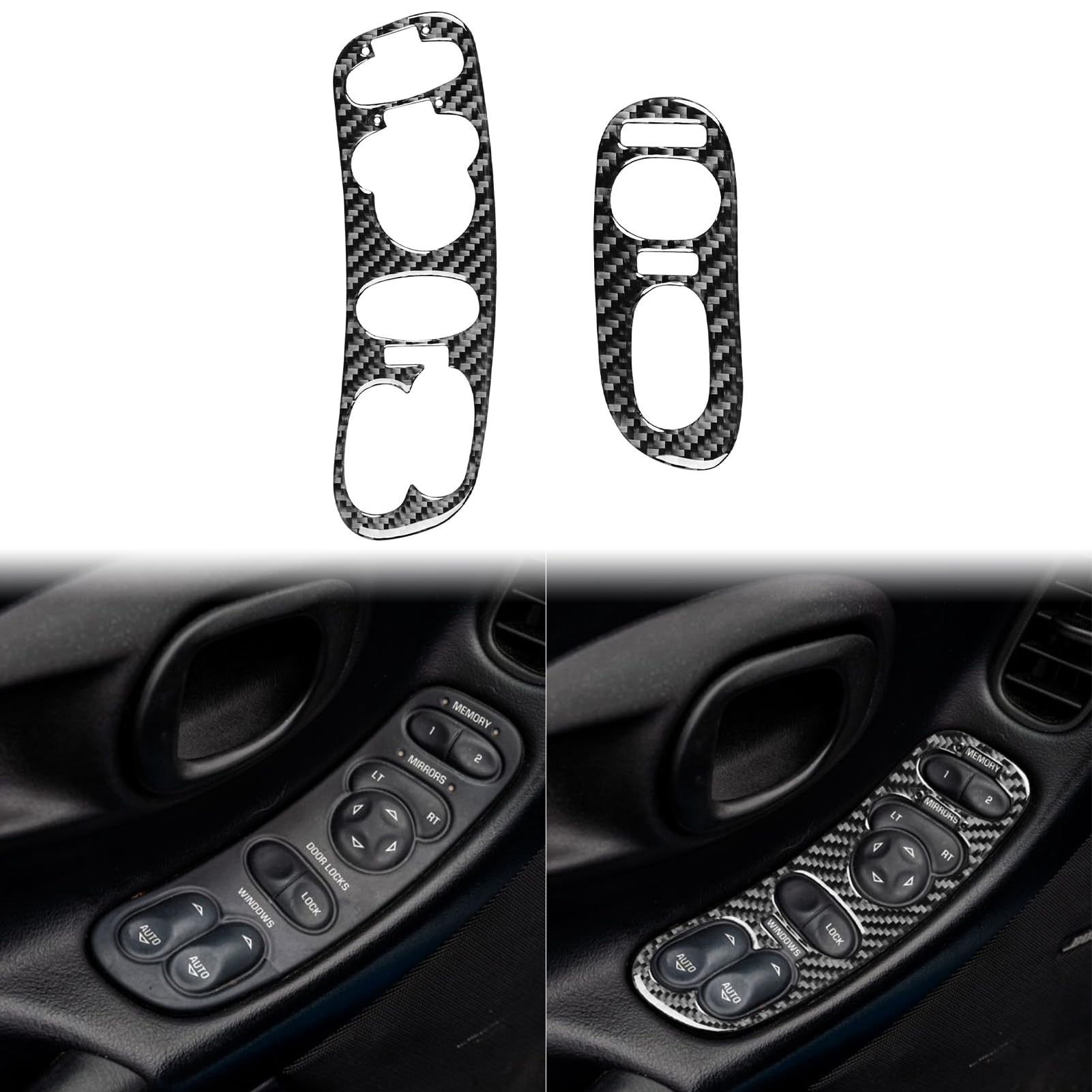 Real Carbon Fiber Door Window Lift Control Switch Seat Memory Button Panel 2pcs Premium Sticker Accessories Cover Compatible with Chevrolet Corvette