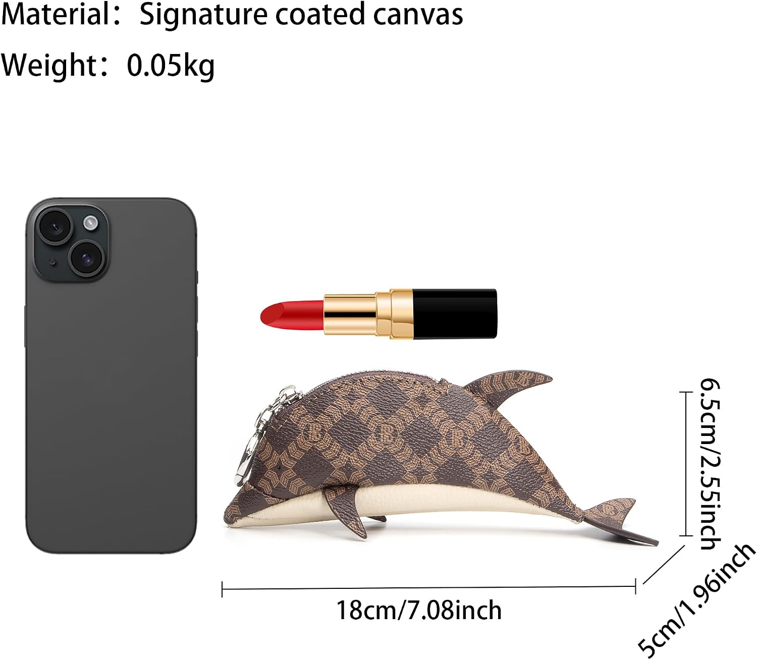 Royal Bagger Small Fish Shaped Coin Purse Keychain, Signature Coated Canvas & Vegetable-Tanned Leather Zipper Pouch with Key Ring for Coins and Keys 3276 (Coffee)