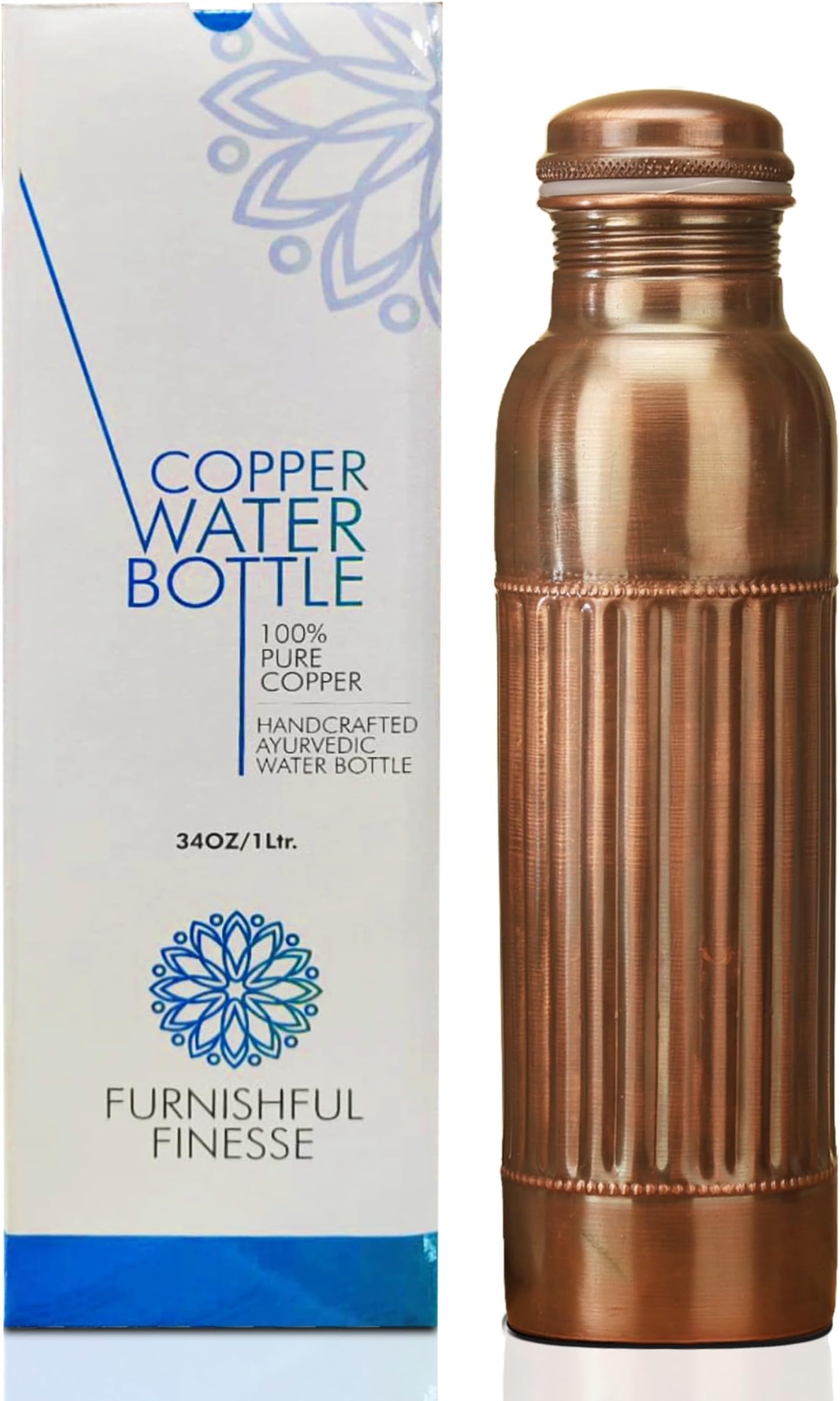 Antique Copper Water Bottle For Drinking 32 Oz Copper Vessel Large Ayurvedic Bottle for Gym,Yoga, Office, Hiking - Pack of 1, (1L/1000 ml)