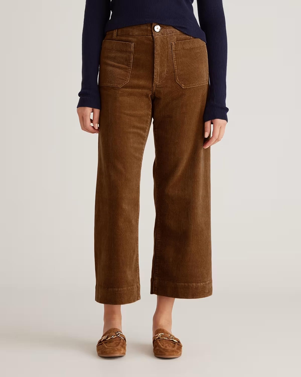 miduo Womens Casual Button Zipper High Waisted Straight Leg Wide Leg Corduroy Pants with Pockets Trousers - Image 2