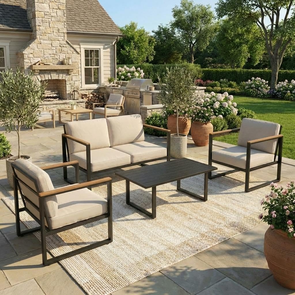 GarveeHome Metal Patio Conversation Set Review: 4-Piece Outdoor Furniture for Gardens & Decks