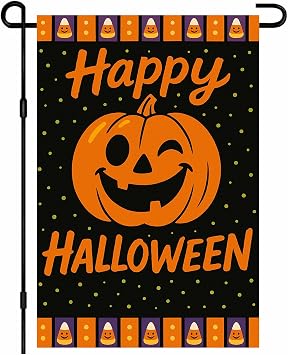 BlissYard Garden Flag Winking Pumpkin Candy Corn 12x18 Inch Polyester | Garden Banner, Outdoor Sign | Winking Pumpkin Yard Flag, Candy Corn Porch Decor | Lawn, Patio, Walkway Spooky Art
