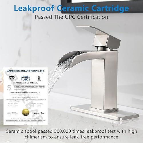 Miniatura 9 de BRAVEBAR Grifo de baño de cascada negra, grifos de lavabo de baño de 4 pulgadas para 1 agujero, latón macizo, moderno grifo de tocador de una sola