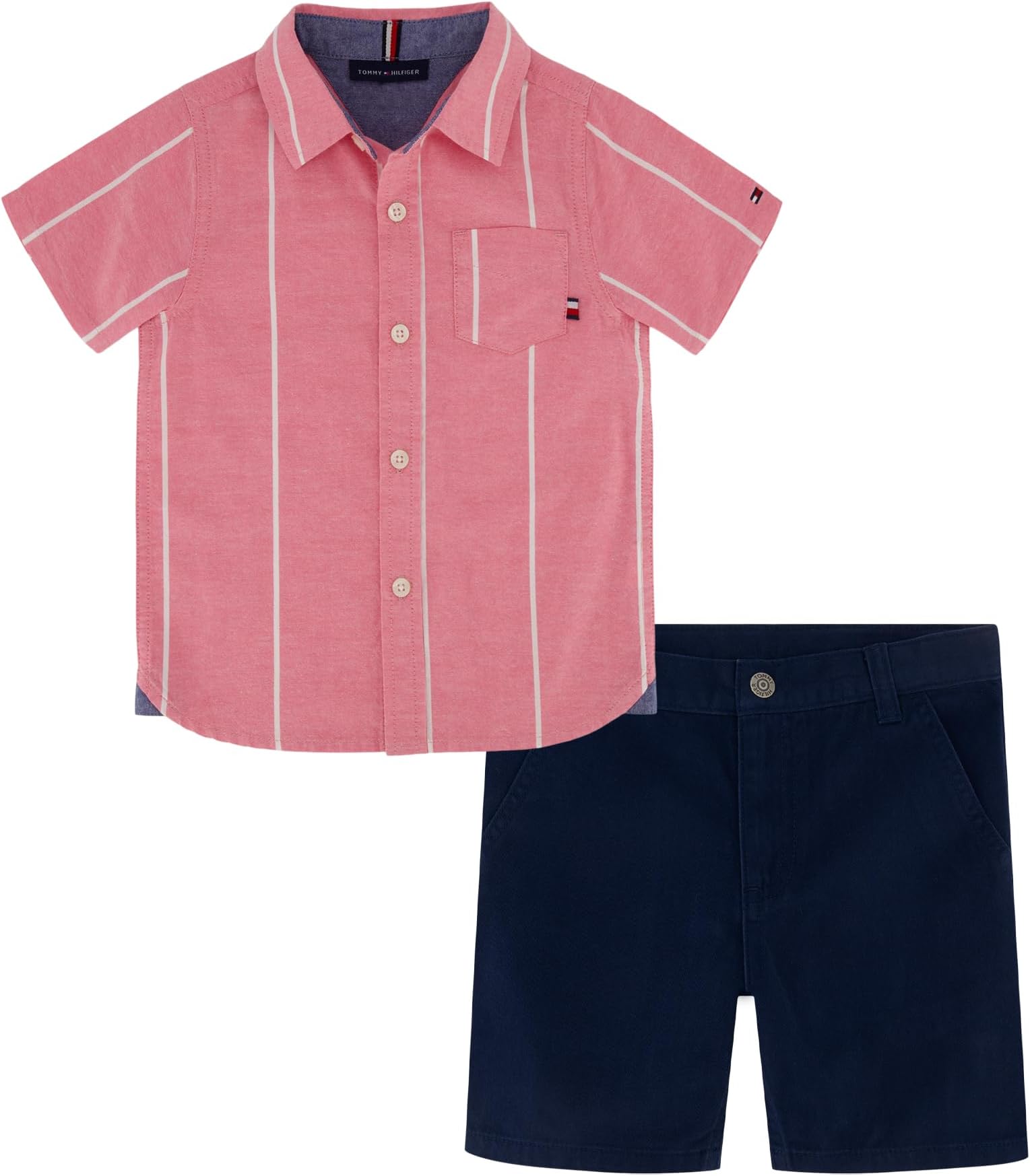 Tommy Hilfiger boys 2-piece Long Sleeve Woven Shirt and Pants Set