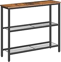 HOOBRO 29.5" Narrow 3-Tier Console Table, Rustic Brown & Black Entryway Sofa Side Table with Shelves for Small Spaces BF73XG01