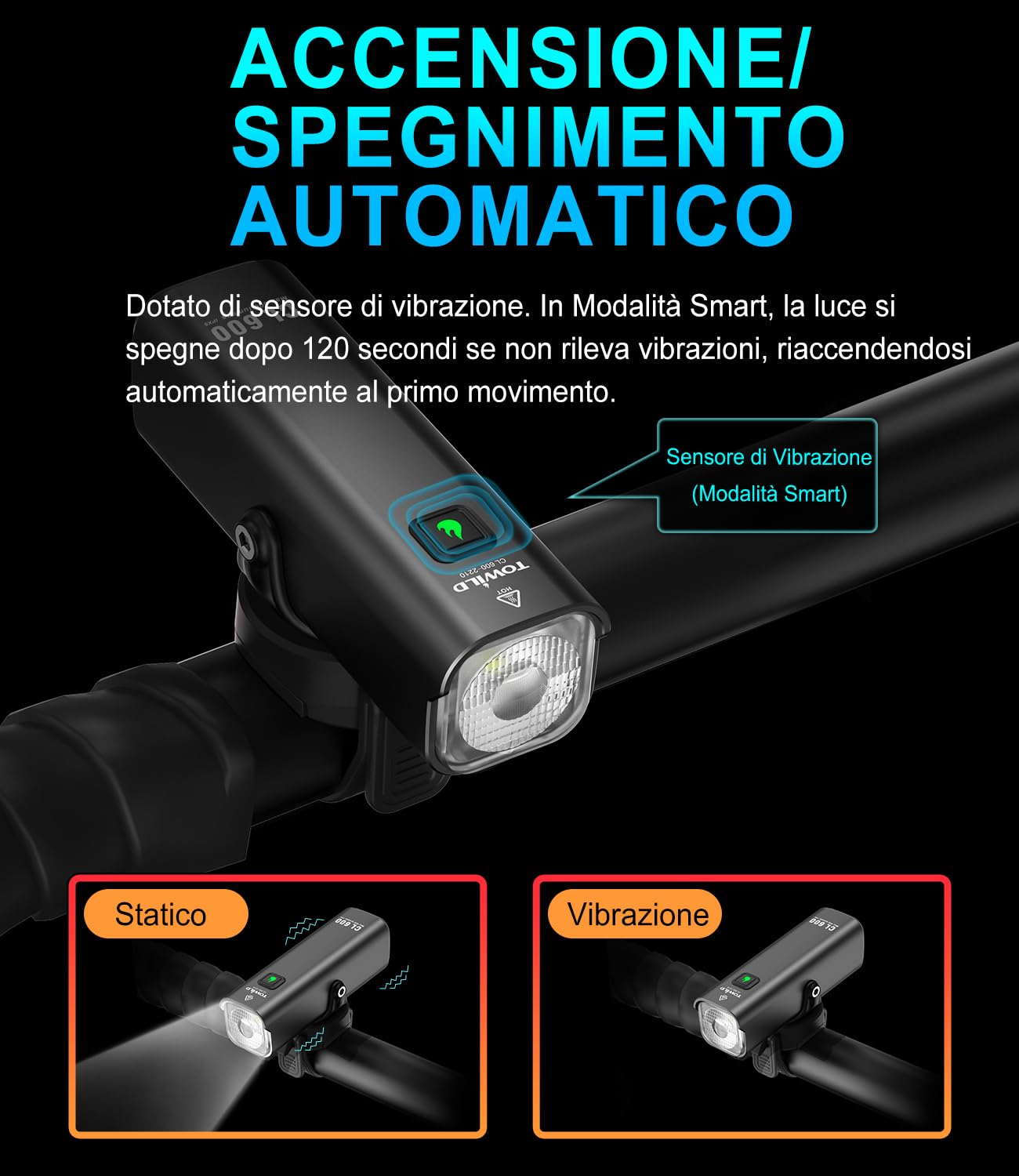 towild CL600/CL1000 Luci Bici, 600/1000 Lumen Luci Bicicletta LED per Pendolarismo,Luce Anteriore Bici 2000/4000mAh Ricaricabili Impermeabili IPX6 per la Guida Notturna, Supporto Sottomontato