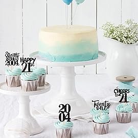 30PCS Black 21st Birthday Cupcake Toppers Glitter Twenty One Happy 21st Straight Outta 2004 Cupcake Picks for Cheers to 21 Years Birthday Anniversary Party Decorations Supplies