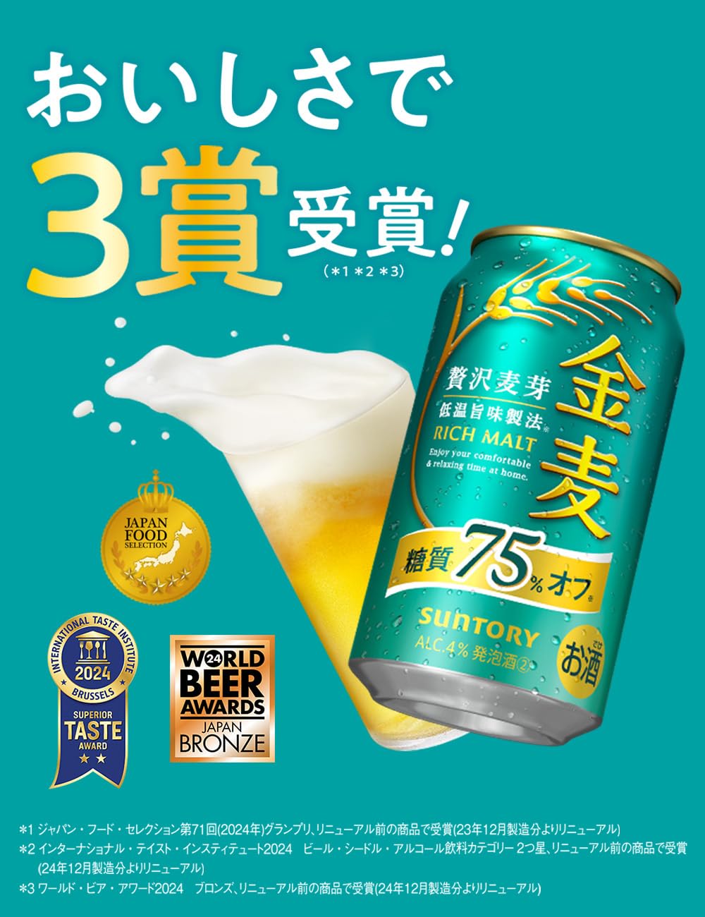 Amazon.co.jp: 金麦 糖質75%オフ 350ml 24本 [6缶×4] [ サントリー