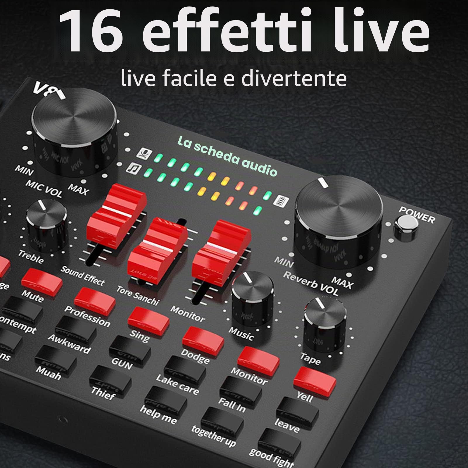 Scheda Audio Live, 16 Effetti Sonori V8S Voice Changer Scheda Audio Connessione Wireless, 8 modalità Divertenti, Scheda Mixer Audio per Karaoke, Design Leggero