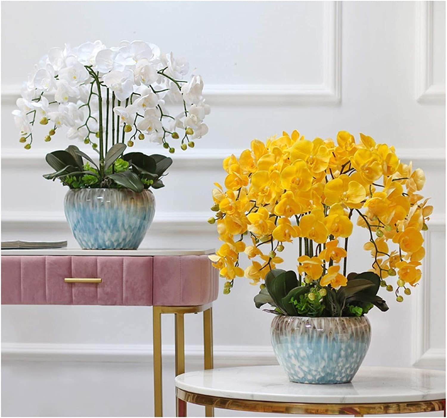 Decorare con Fiori Artificiali, Orchidea Artificiale in Poliuretano Fiori Artificiali Phalaenopsis con Vaso in Ceramica Fiore Artificiale in Vaso 65 cm Fiori Artificiali Finti
