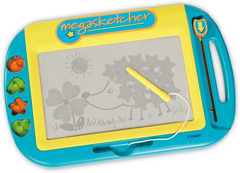 Megasketcher TOMY بمحرك ، لوحة رسم مغناطيسي ، لوحات أطفال ، لوحة كتابة كبيرة مع ممحاة آلية سحرية ، ألعاب سفر للأطفال الذين تتراوح أعمارهم بين 3 سنوات وما فوق ، 45 &times; 30 سم