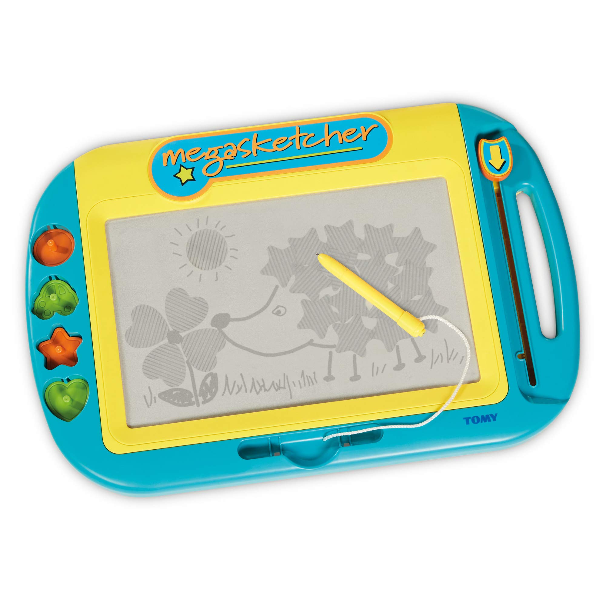 Megasketcher TOMY Motorised, magnetyczna tablica do rysowania, dla dzieci, duża podkładka do pisania z magiczną gumką, gry podróżne dla dzieci w wieku od 3 lat, 45 x 30 cm