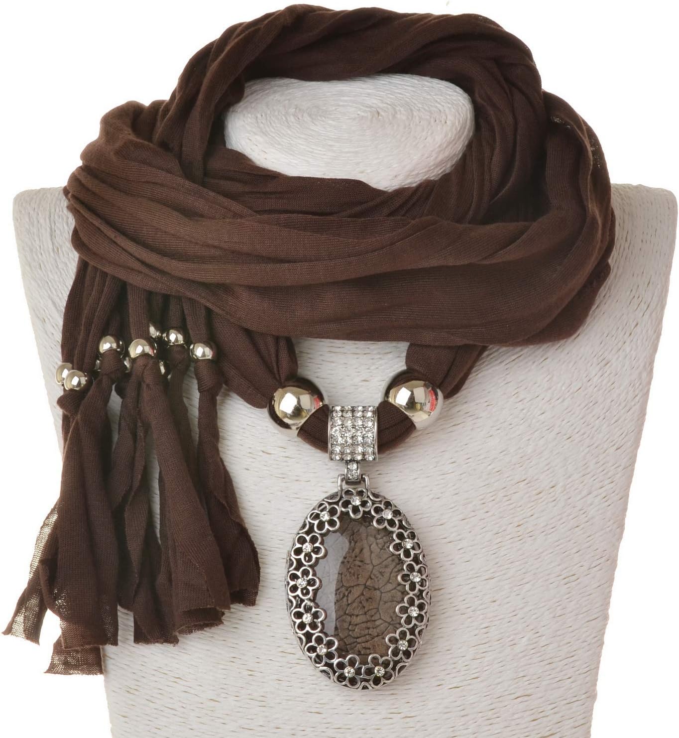 SUMAJU Scarf Necklace, Shawl Necklace Scarves Pendant Long Resin Fabric Flower Little Rhinestone