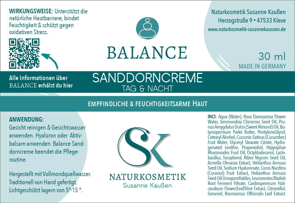 SK Naturkosmetik BALANCE Sanddorncreme Tag & Nacht – reichhaltige Gesichtscreme mit Sanddornöl, Vitamin C, B12, Hyaluron & Parakresse | Schutz & Pflege für empfindliche, strapazierte & reife Haut