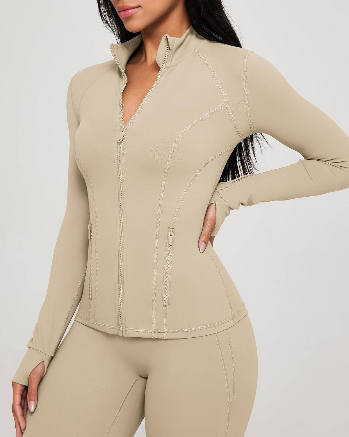 GYM RAINBOW Womens AiringBrez Full Zip Workout Jacket Lightweight Waist-Snatching Hip Length Athletic Gym Running Jacket