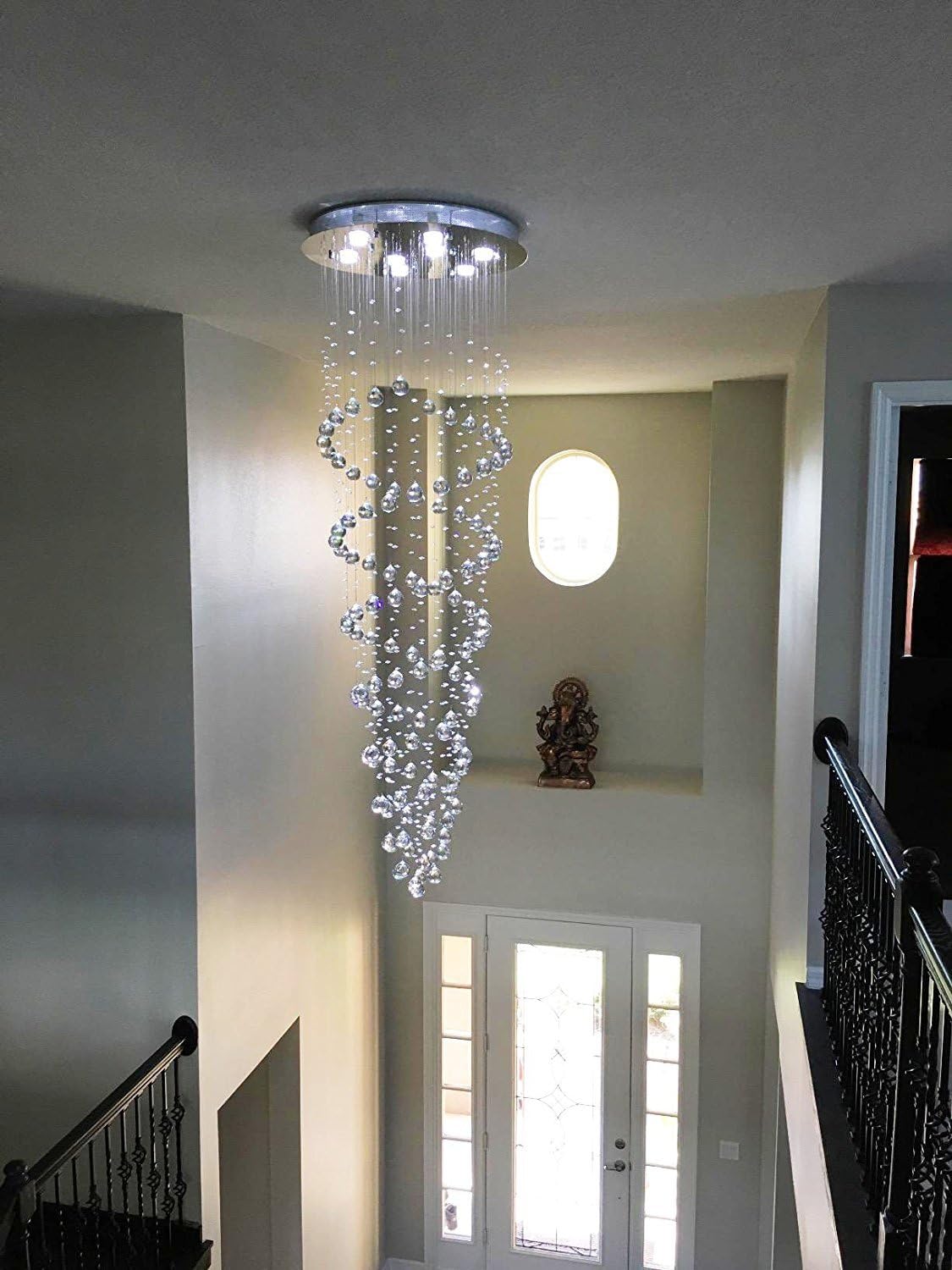 Top Brands Saint Mossi Modern K9 Crystal Raindrop Chandelier Lighting Flush Mount LED Ceiling Light Fixture Pendant Lamp for Dining Room Bathroom Bedroom Livingroom Double Swirl 8 GU10 Bulbs Required H86 W24
