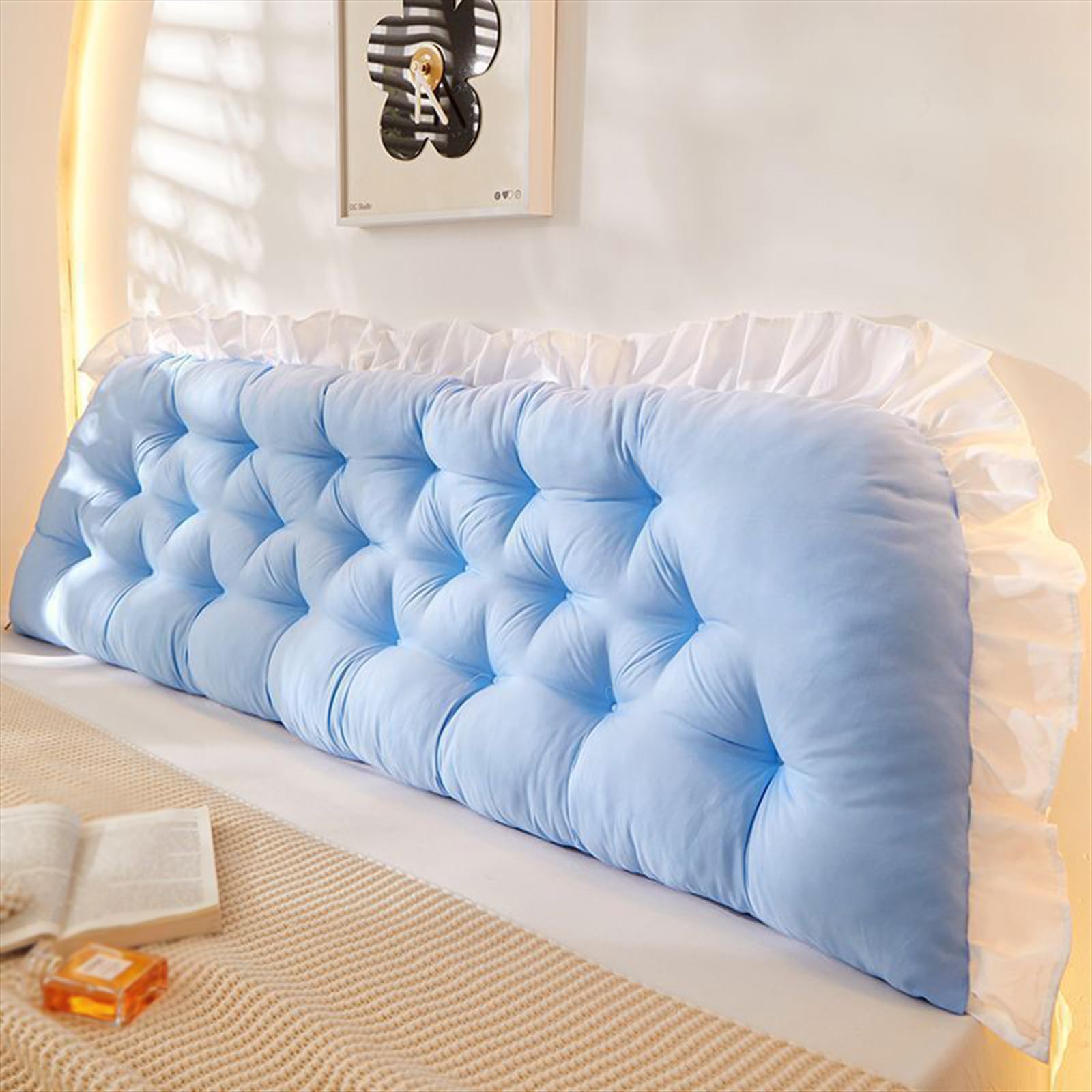 001,50 x 150 cm, almohada de cabecera grande con cinta de fijación - Soporte de posicionamiento, cojín de lectura largo con funda extraíble, cojín de respaldo para sofá cama