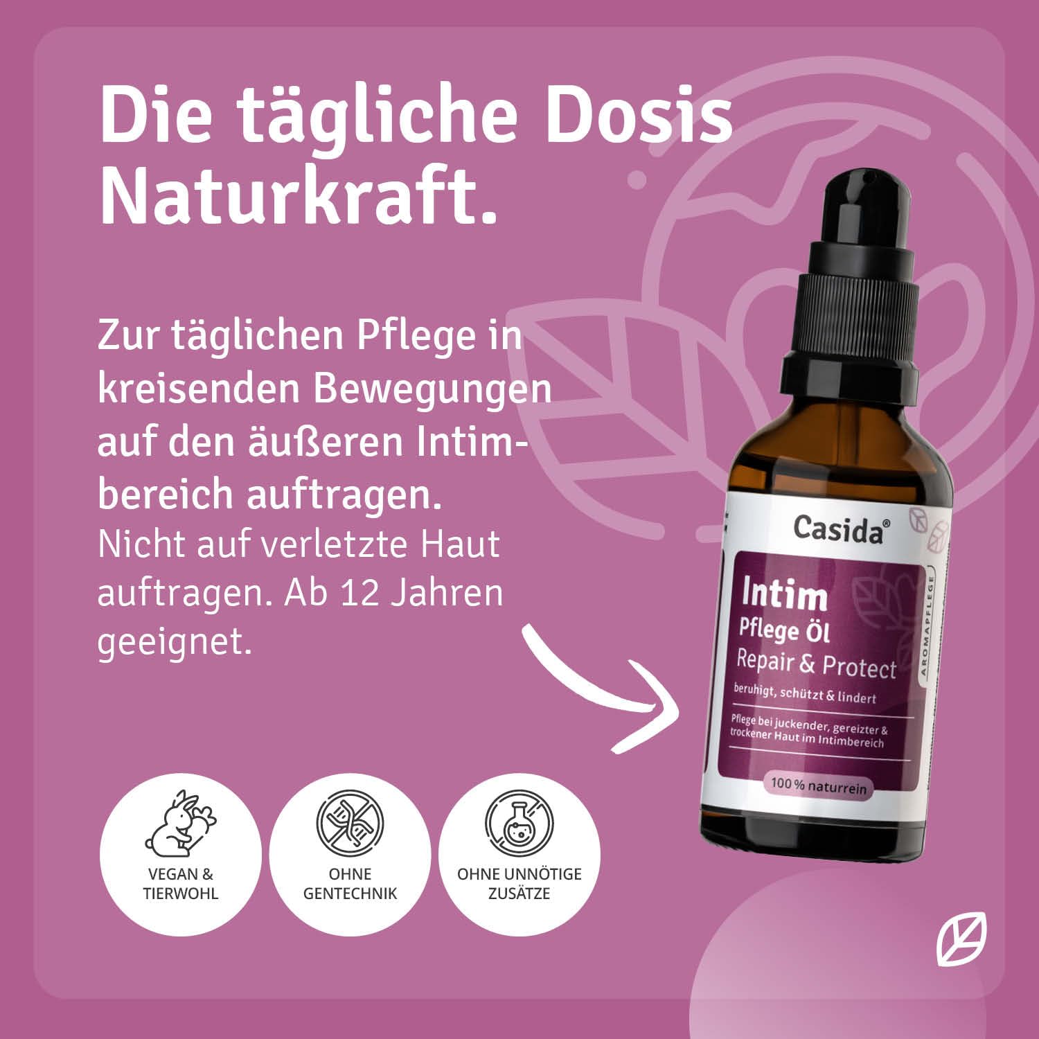Casida® Olej do Pielęgnacji Intymnej Repair & Protect - pielęgnacja suchej, swędzącej i podrażnionej skóry w okolicach intymnych - składający się w 100% z naturalnych olejków - jakość apteczna - 50 ml