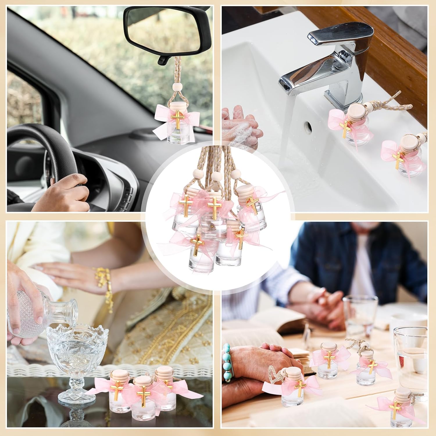 30 Set Holy Water Bottles Baptism Favors for Guest 8ml Mini Catholic Christian Holy Water Container with Cross Pin and Ribbon for Church Baptism Communion Christian Gift(Pink,Cylindrical)