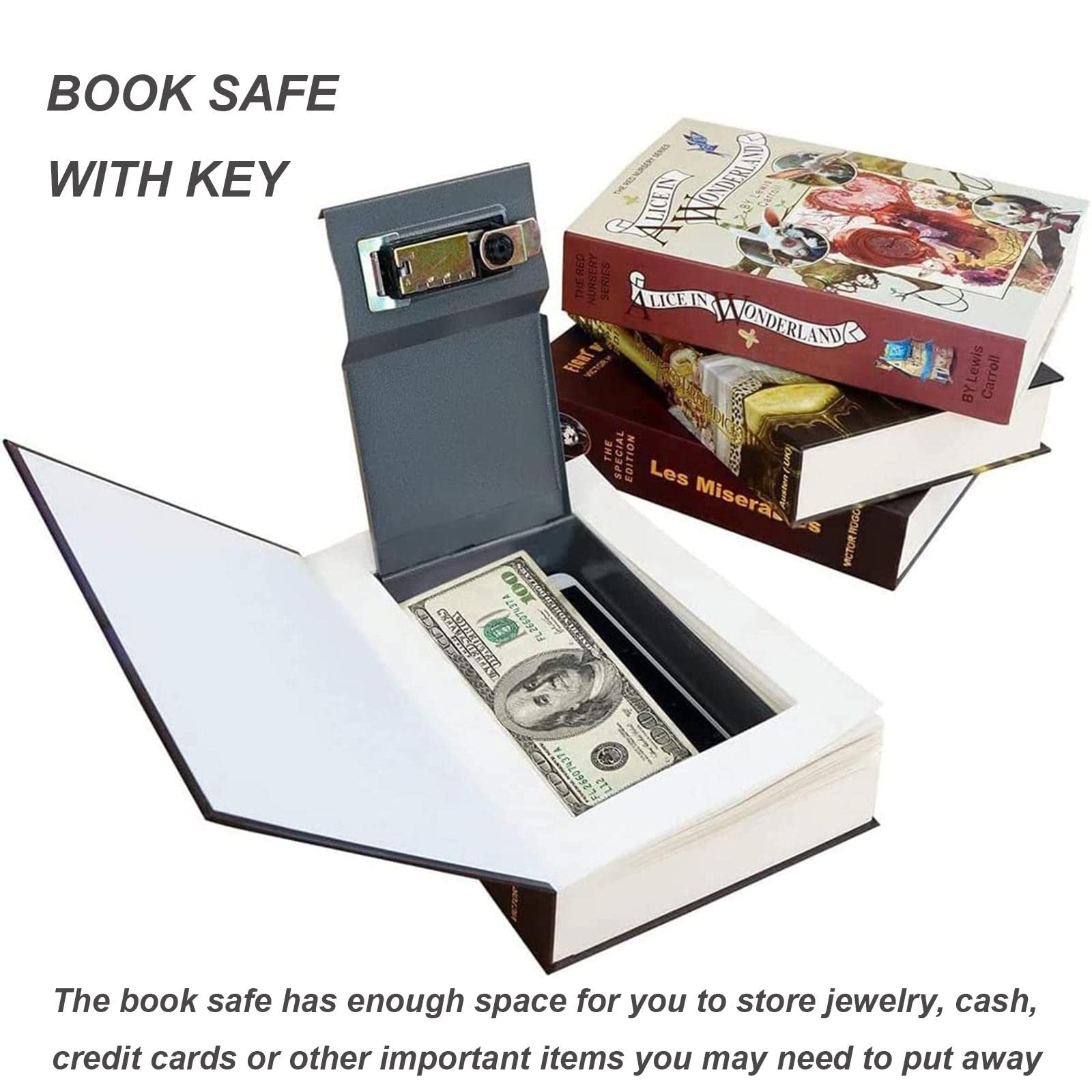 Buchtresor Geldkassette Echtes Papierbuch sicher tresor für Schmuck, Geld und Bargeld, hohl mit verstecktem Fach, Buchsafe mit 2 Schlüssel,Red-key