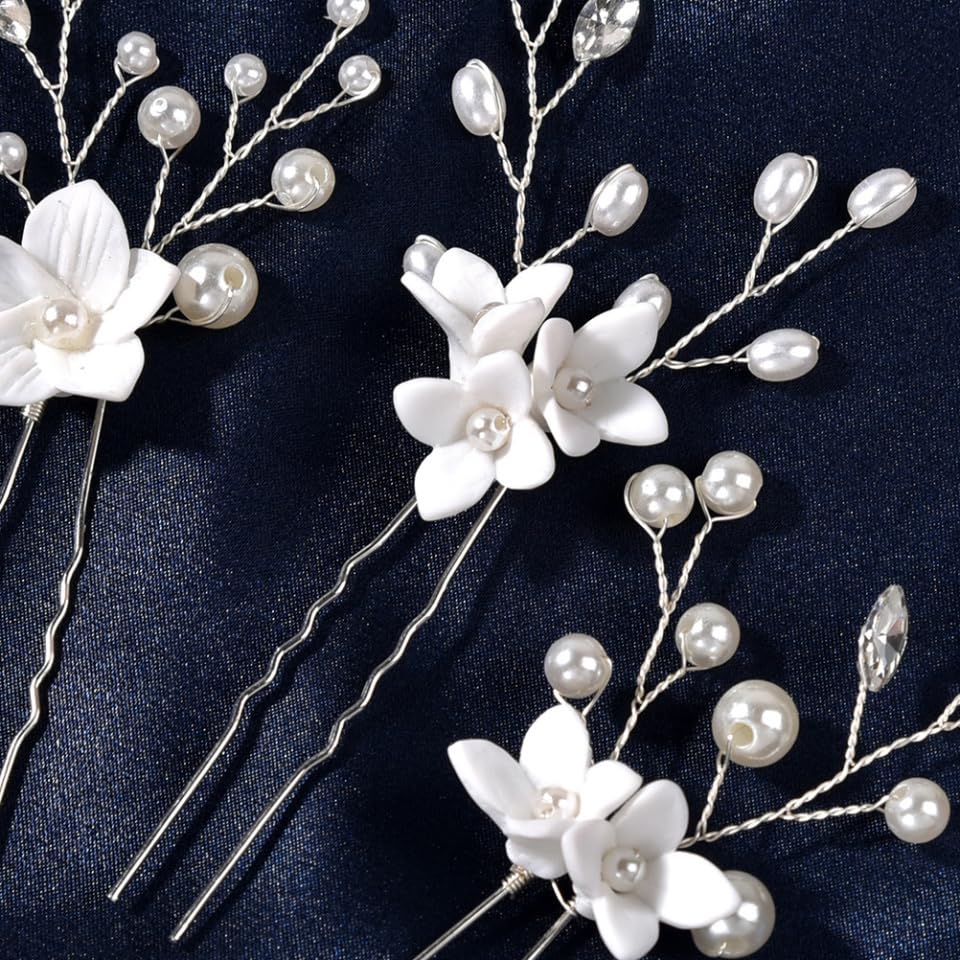 Baluue 12stücke Teiliges U-förmiges Haarschmuck-set Mit Weißen Blumen Für Hochzeiten Brautfrisuren Und Brautjungfern Haarnadeln Kunstperlen Für Besondere Anlässe