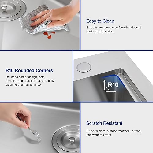 Miniatura 6 de Dcolora 21 Inch Outdoor Kitchen Sink Drop In Bar Sink Workstation With Faucet And Dust Lid Single Bowl Utility Small Sinks 304 Stainless Steel,