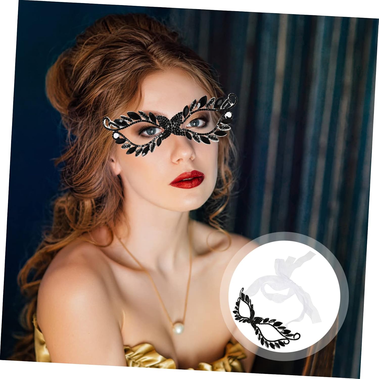 LIFKOME Rhinestone Halloween Party Rave Cosplay Costume Decorations Robe Face Masquerade Head for Women Plush