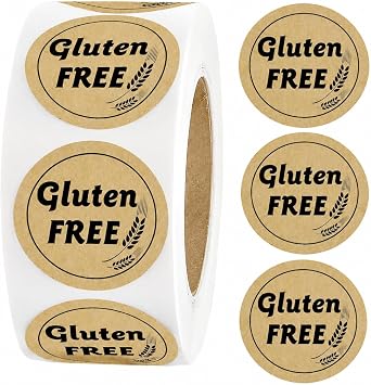 1 inch Gluten Free Brown Kraft Stickers Gluten Food Rotating Label Stickers for Gluten Free Food Retail Package Food Restaurants Small Business,500pcs