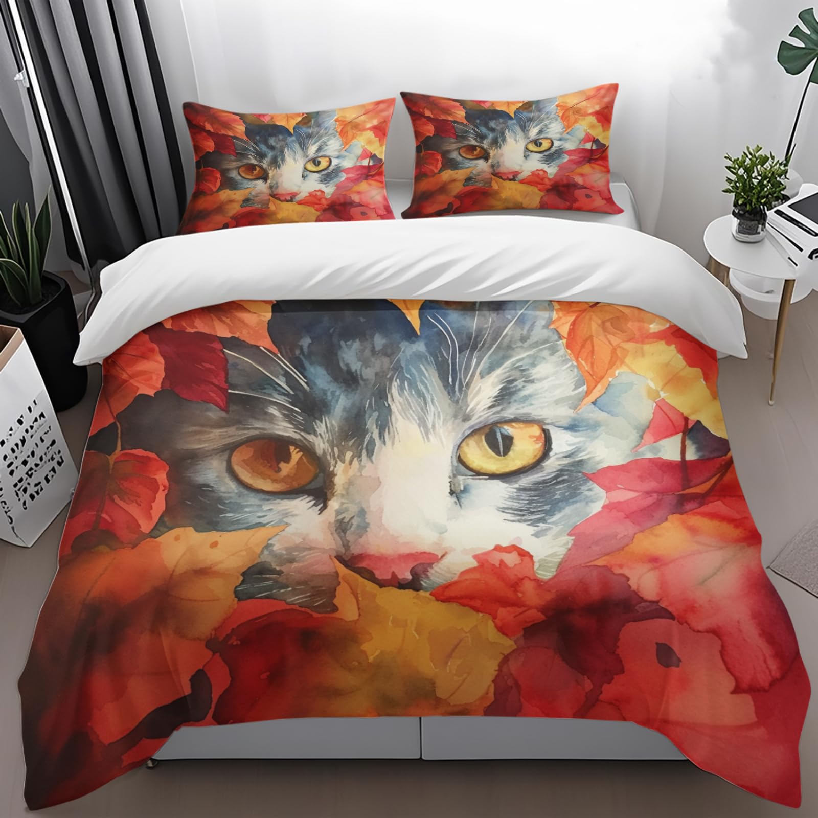 Housse de couette 240x260 gris orange imprimée avec 2 taies pour lit 2 personnes