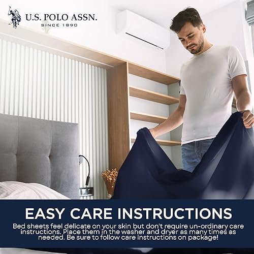 Miniatura 10 de U.S. Polo Assn. Para todas las estaciones, material de camiseta suave y acogedor, juego de sábanas de algodón de 4 piezas de 1800 hilos
