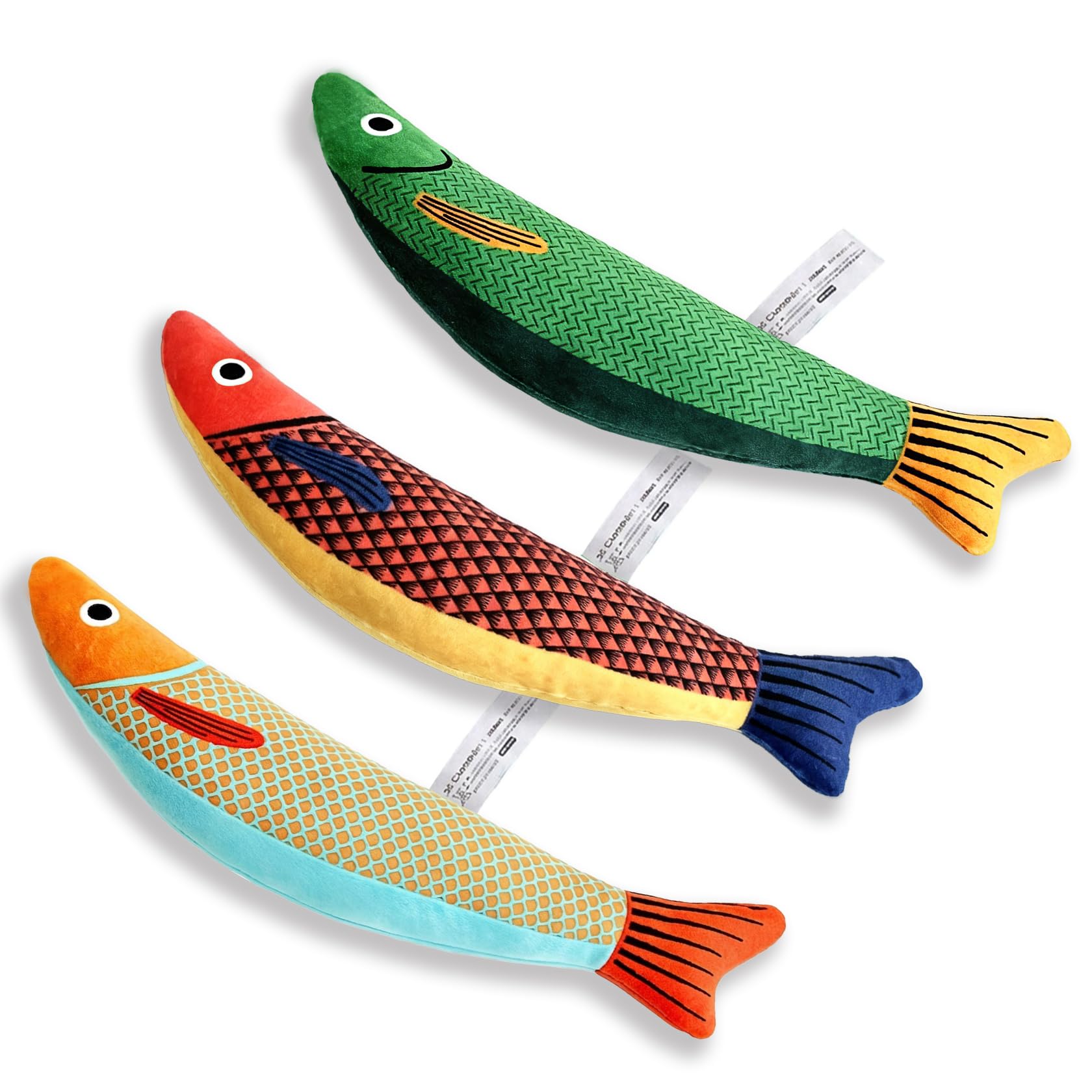 ORALUCE Catnip Toys for Cats Saury Fish, Cat Toys with Bell Inside for Indoor Cats, Interactive Cat Toy Crinkle Sounds for Teeth Cleaning, Bite-Resistant, Durable, Self-Play, Multicolor, 3 Pack