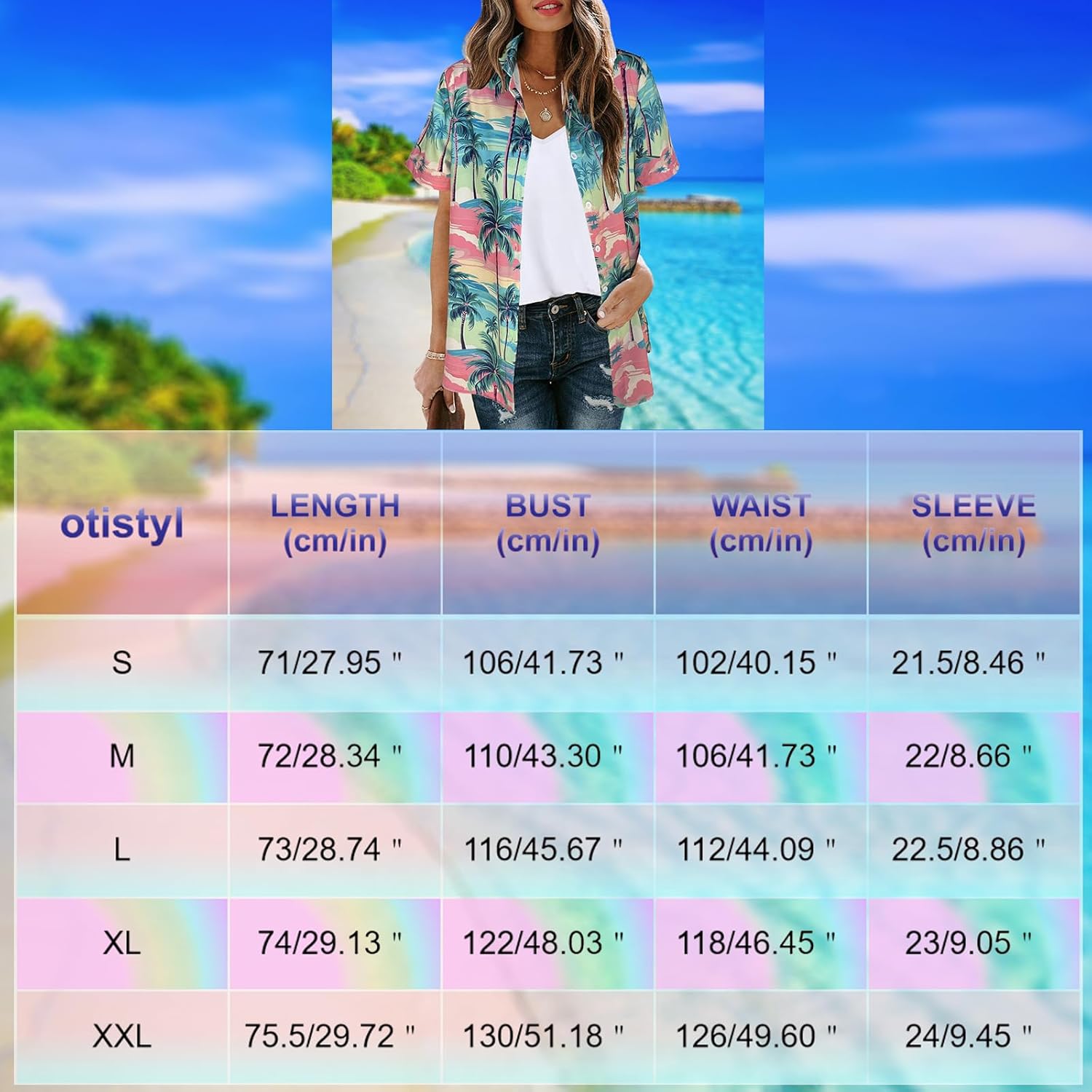 Women's Hawaiian Shirts Floral Tropic Print V Neck Button Down Shirt Summer Hawaii Short Sleeve Blouse Tops - Image 7