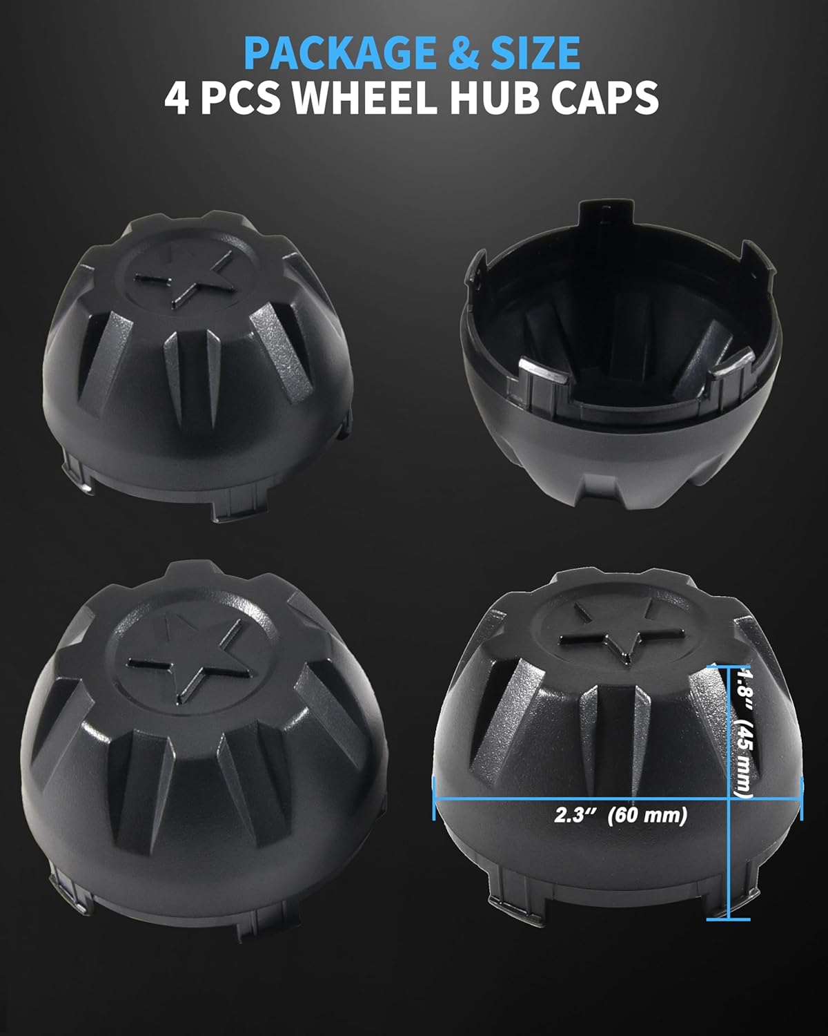 Wheel Hub Caps for Kawasaki Mule PRO-MX EPS LE SE 2019-2025 Accessories, Black ABS Plastic Dust Tire Wheel Center Hub Caps Covers Replace #11065-Y042 (4 PCS)