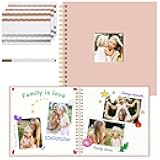 10 x 10 Inch Scrapbook Photo Album, Linen Hardcover Photo Book with 40 White Pages, DIY Memory Book Kit with Accessories for Wedding, Baby Shower, Travel, Christmas (Pink, 20 Sheets)