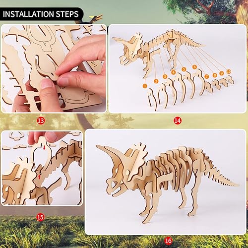 Vista 6 de calary Rompecabezas de madera 3D de simulación de dinosaurio, conjunto de juguetes para niños y adultos, juego de 6