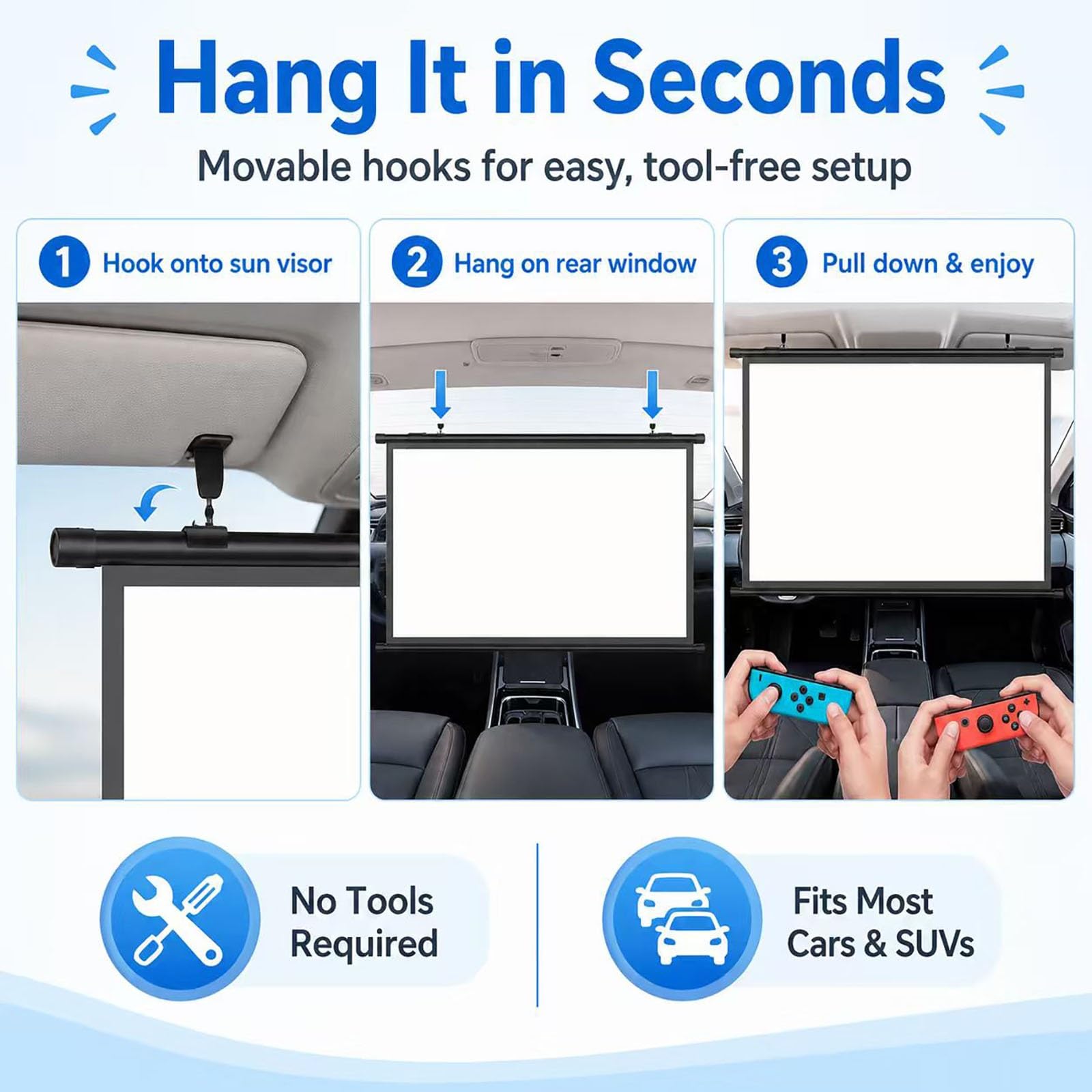 Mini Schermo di Proiezione Manuale Retrattile per Auto e SUV, Schermo Portatile per Proiettore Formato Ridotto 16:9, 4K HD, Ideale per Auto, Viaggi e Campeggio