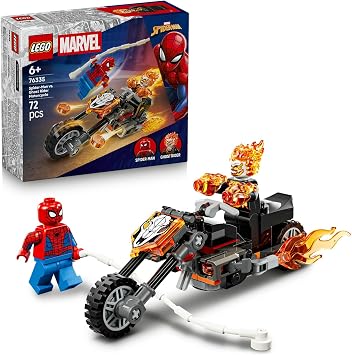 LEGO Marvel Örümcek Adam, Ghost Rider Motosikletine Karşı 76335-6 Yaş ve Üzeri Çocuklar için Örümcek Adam ve İskelet Ghost Rider Minifigürleri İçeren Oyuncak Yapım Seti, Hediye Fikri (72 Parça)
