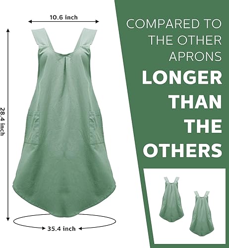 Miniatura 2 de JaGely Paquete de 2 delantales de cocina de lino japonés con espalda cruzada para mujeres y hombres con 2 bolsillos, lindo vestido de jardinería