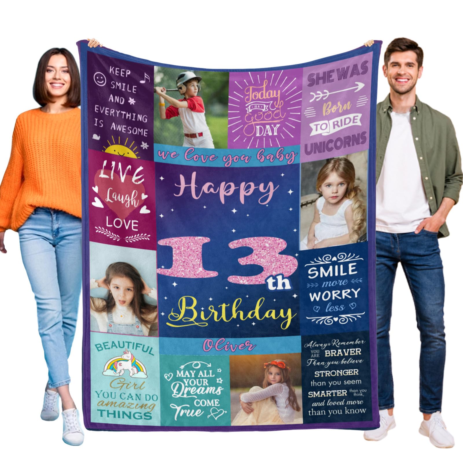 Kendt Personalised 13th Birthday Gifts for Girls, Custom 13th Birthday Blanket with Photos,13 Year Old Gifts for Daugther,Sister,Niece,13th Birthday Presents,13th Birthday Decorations for Girl — image 1