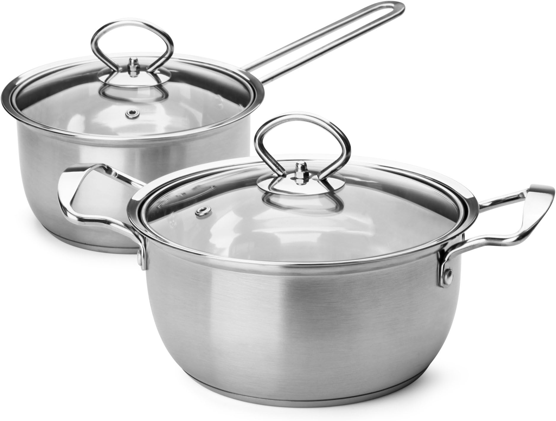 Small Stainless Steel Pot Set - HOMKO Tri Ply Stainless Steel Cookware Set 4 Piece (2 Qt Stock Pot + 1.5 Qt Saucepan)