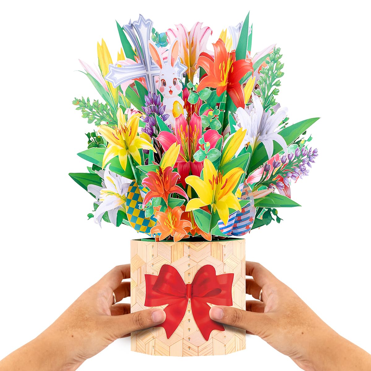 CNLITIHEKA Lily Flower Bouquet Easter Cards, Pop Up Easter Card, Spring Greeting Card for Friends, Family, Includes Envelope.