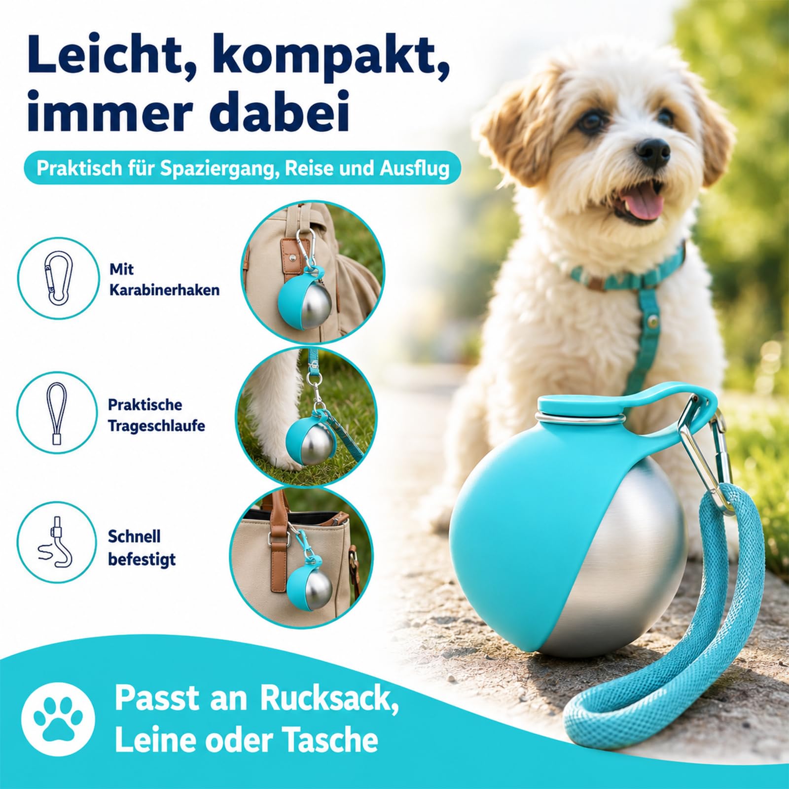 2-in-1 Reise-Trinkflasche für Hunde, Trinkflasche Hunde für Unterwegs, Hundetrinkflasche für Unterwegs mit Silikonnapf, 285 ml Edelstahl Trinkflasche mit Faltbarem Silikonnapf (4PCS)