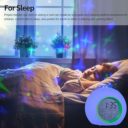 Miniatura 5 de Tarklanda Reloj despertador para niños, proyector de estrellas de luna, luz nocturna que cambia de color, control táctil de temperatura para el