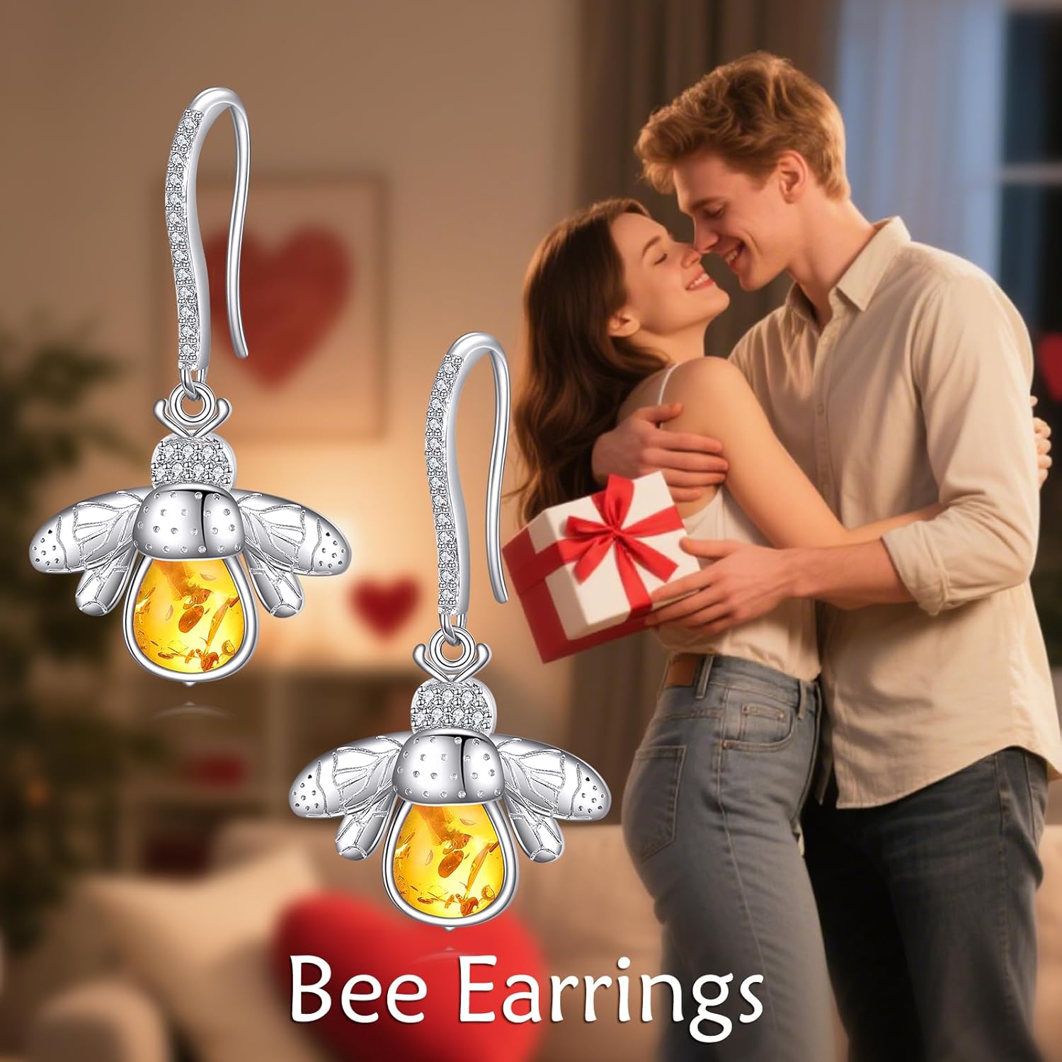 YFN Bee Earrings Sterling Silver Honeybee Dangle Drop Earrings Amber Bee Jewelry Gifts for Women